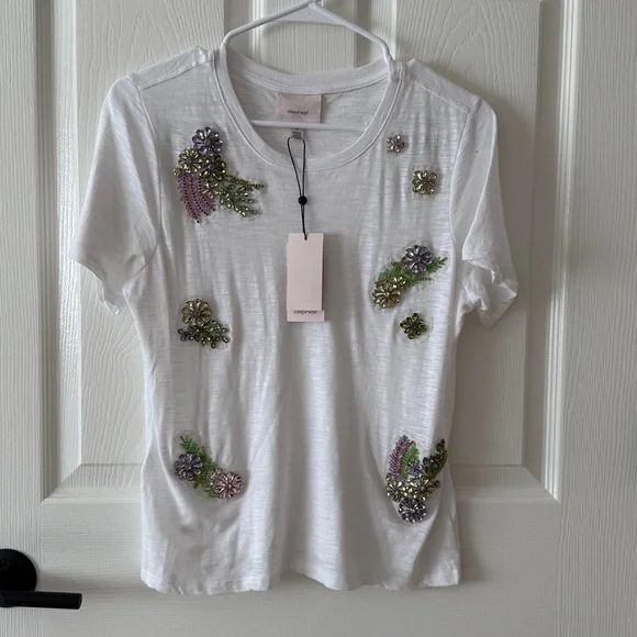 Cinq a Sept Ivy Floral embellished crystal cotton t-shirt